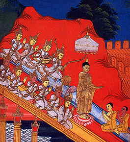 Datei:Buddha descending from Tavatimsa.jpg