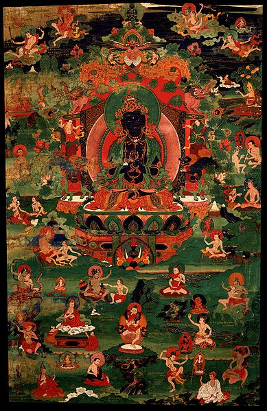 Datei:Vajradhara Buddha with 84 mahasiddha.jpg
