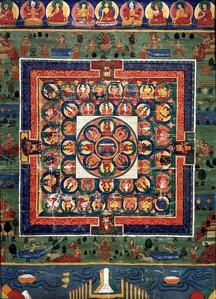 Datei:Medicine Buddha painted mandala with goddess Prajnaparamita.jpg