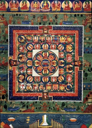 Medicine Buddha painted mandala with goddess Prajnaparamita.jpg